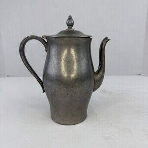 Vintage Pewter Coffee Pot Teapot Hinged Lid Finial Farmhouse Decor 8.5 Inch